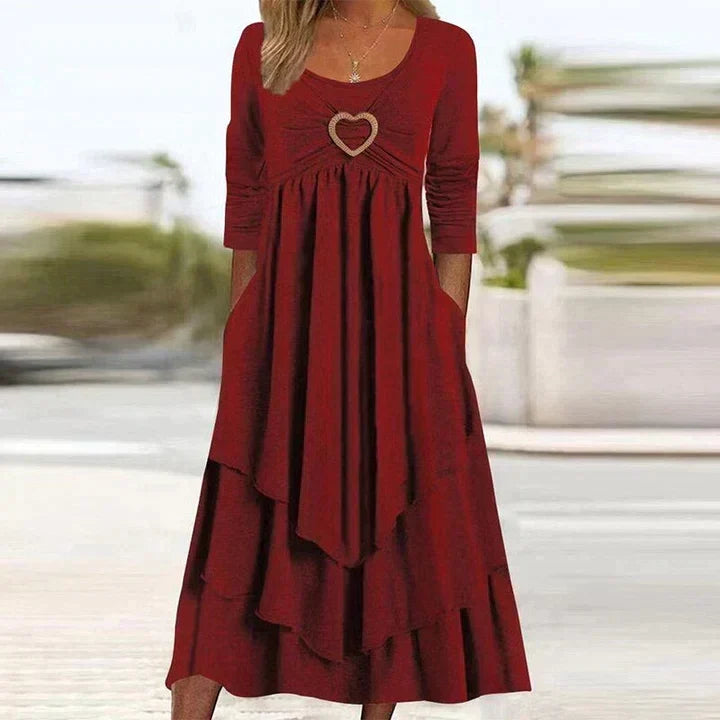 Abito midi donna con dettaglio cuore e gonna sovrapposta