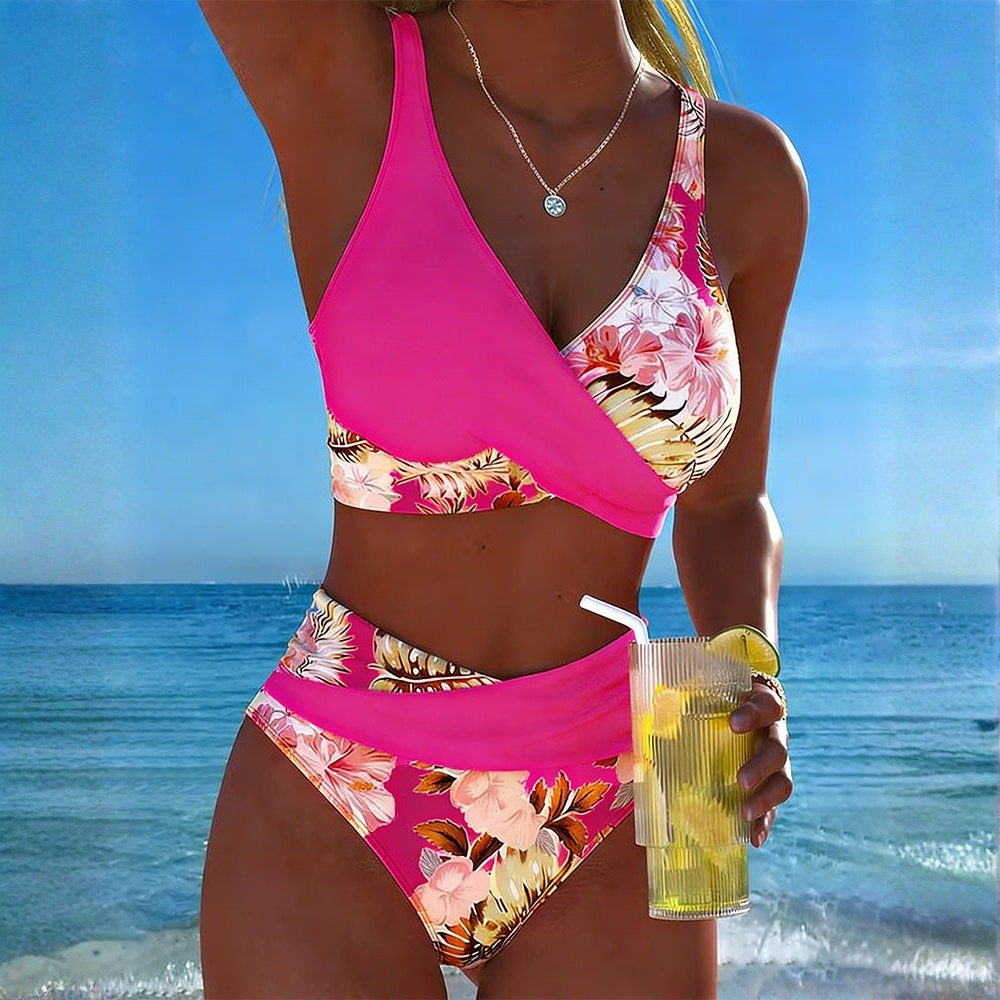 Bikini donna floreale a contrasto con fit regolabile