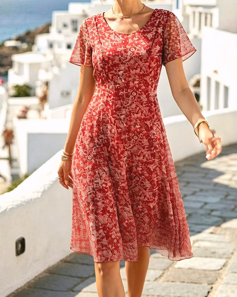 Abito donna floreale A-line con maniche corte