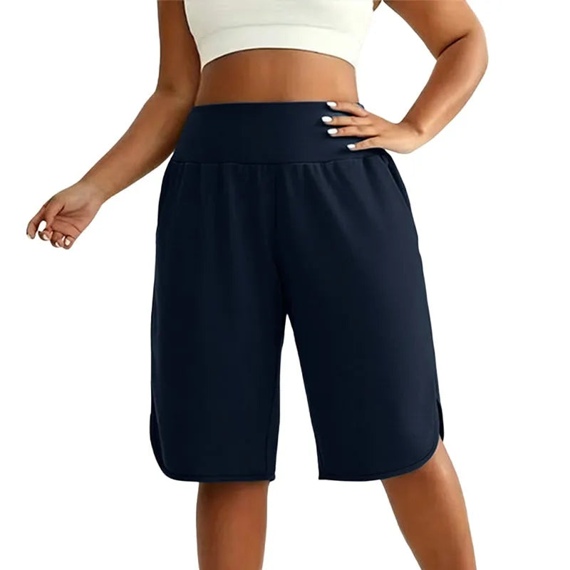 Pantaloni corti donna a vita alta lunghezza ginocchio