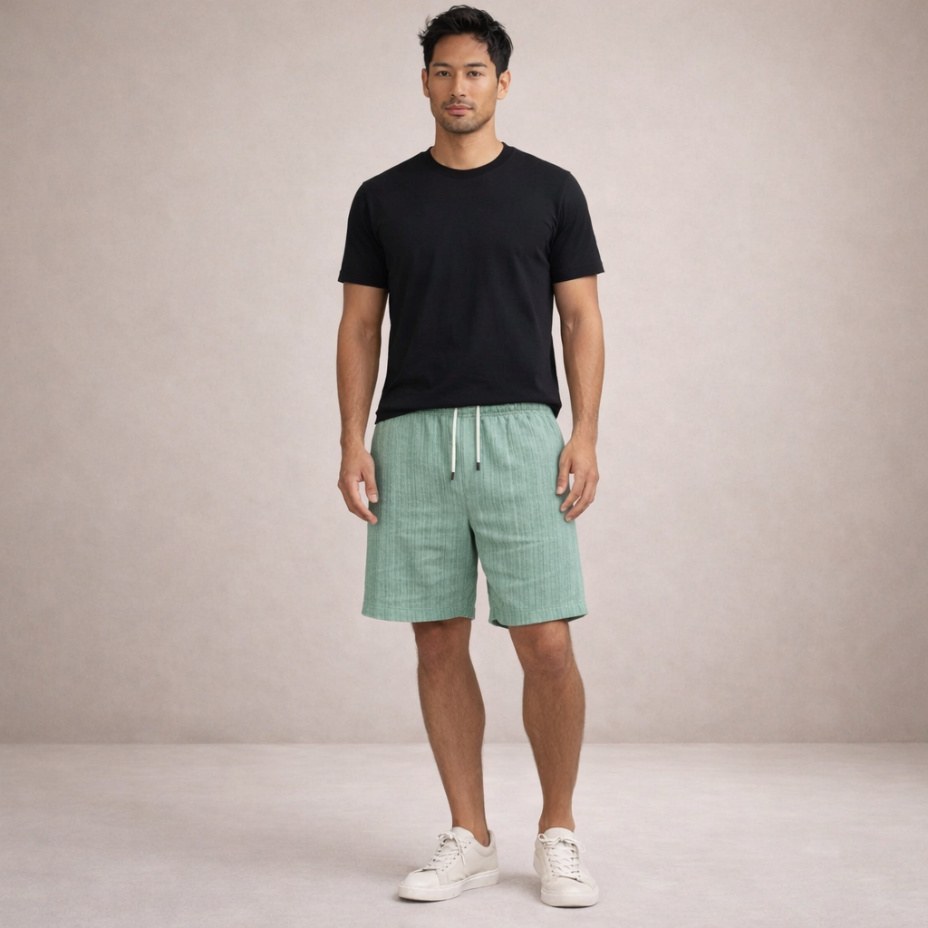 Shorts uomo estivi in lino con vita regolabile