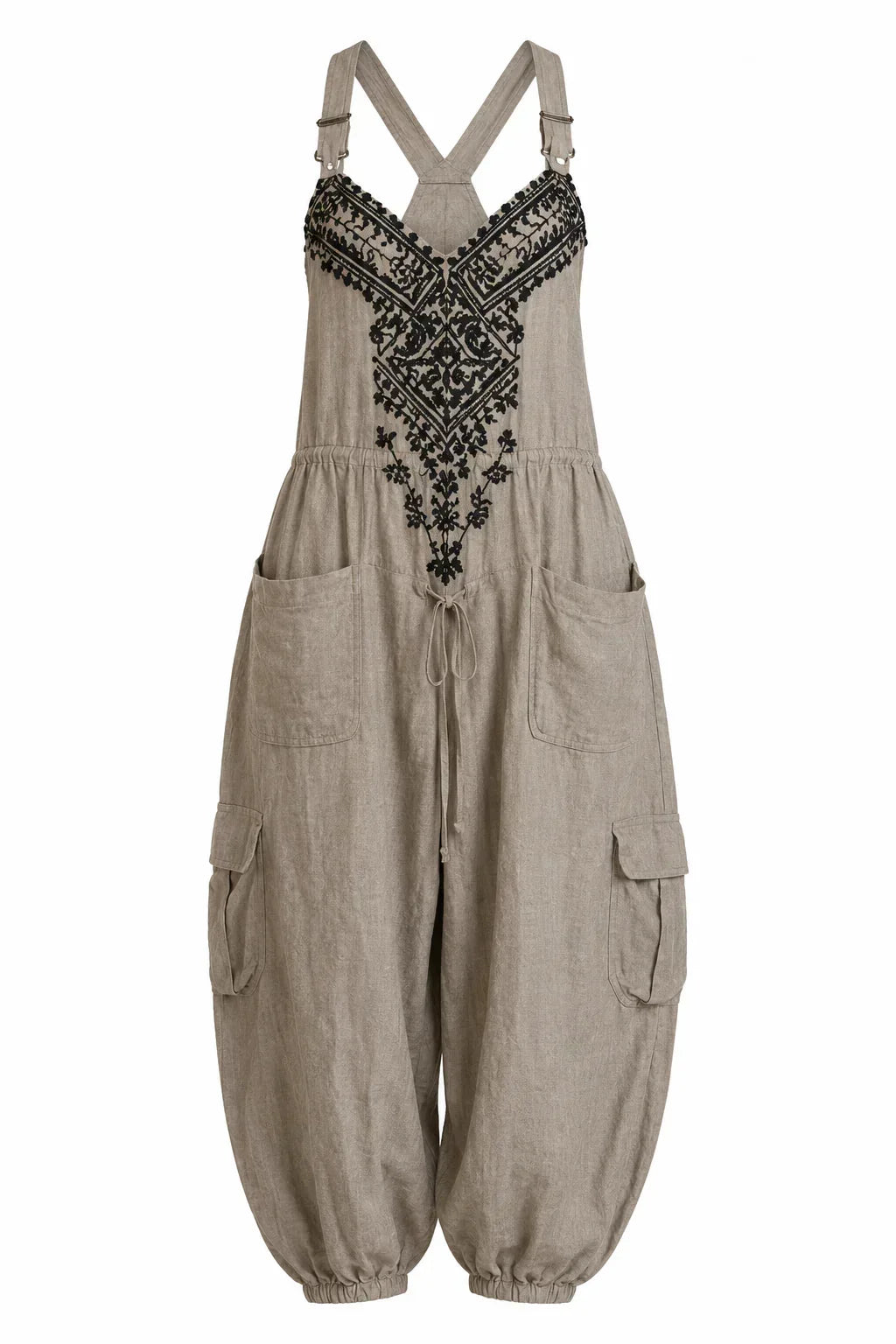 Tuta donna bohemien ricamata con tasche