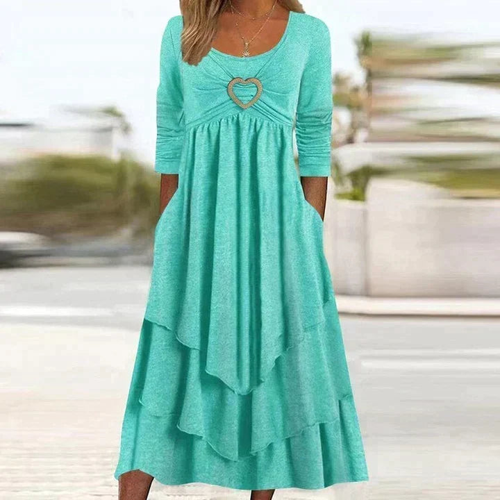Abito midi donna con dettaglio cuore e gonna sovrapposta