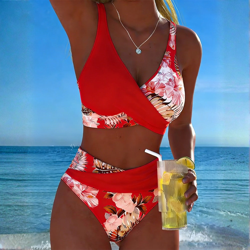 Bikini donna floreale a contrasto con fit regolabile