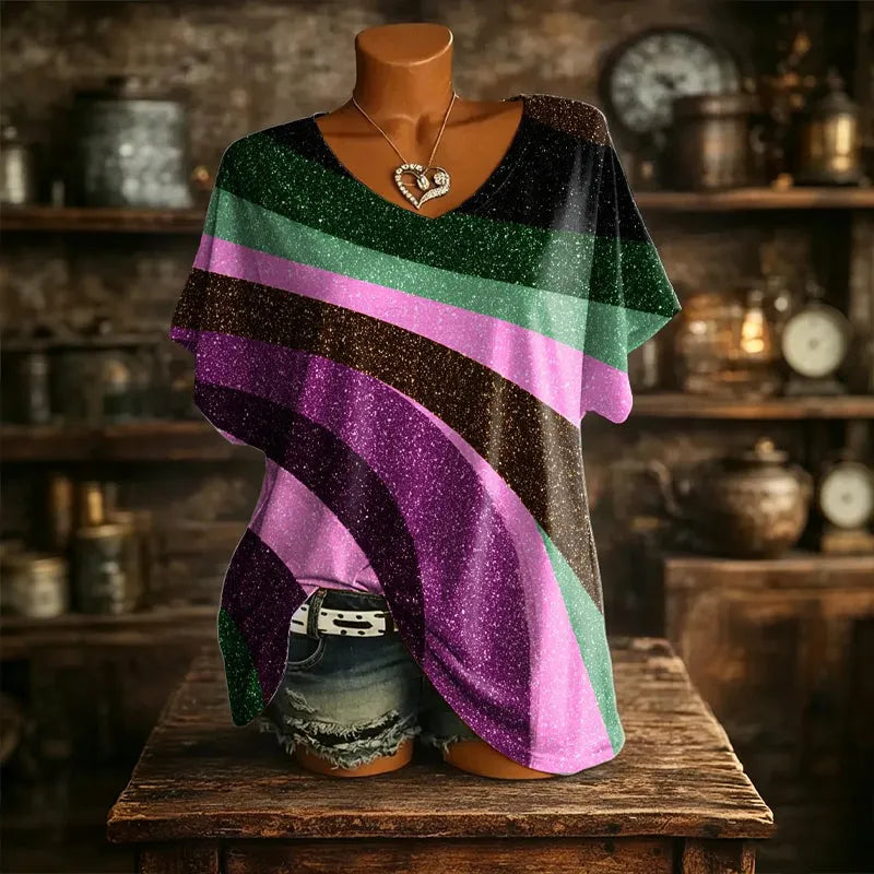 T-shirt donna stampata con scollo a V