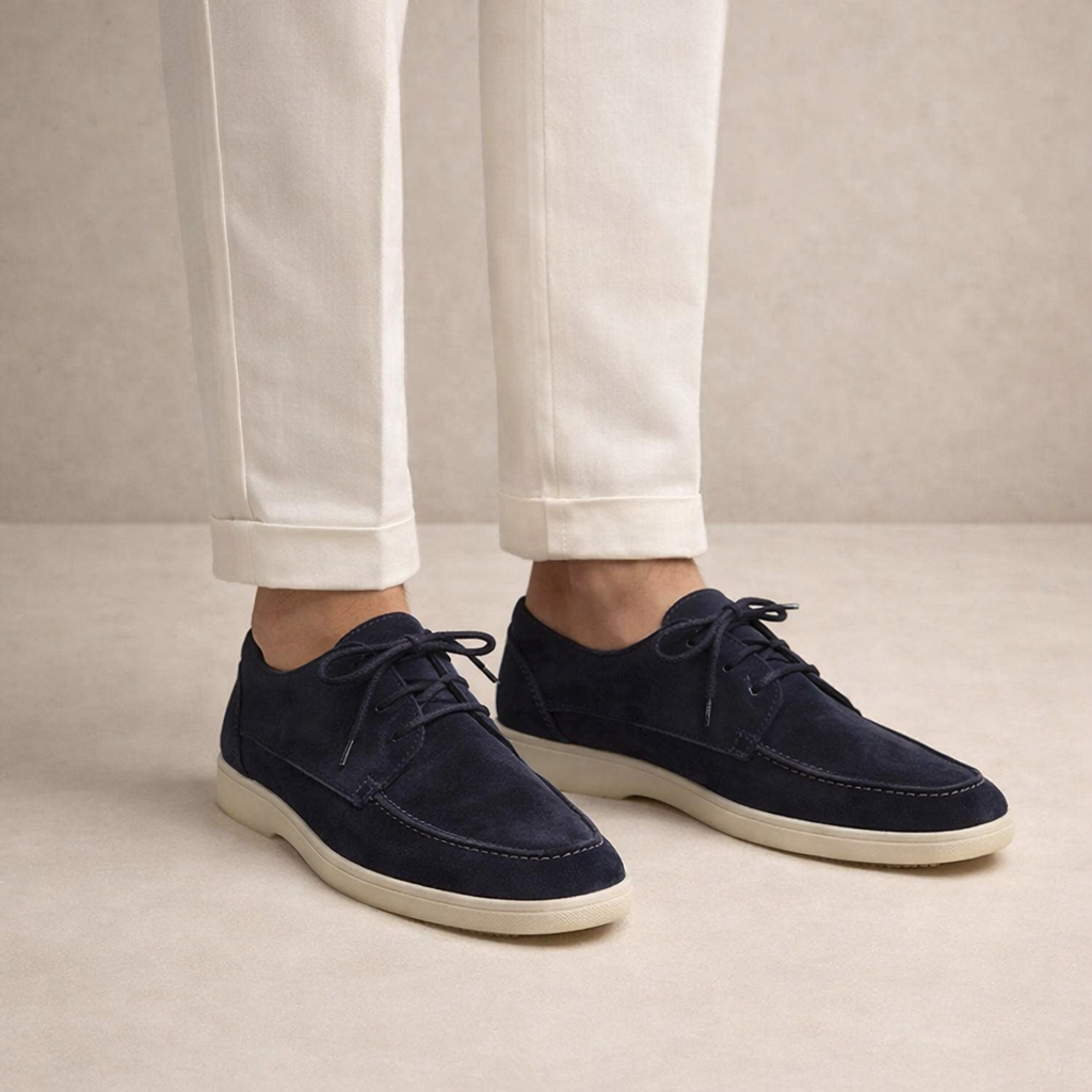 Mocassini uomo in suede con lacci e punta chiusa