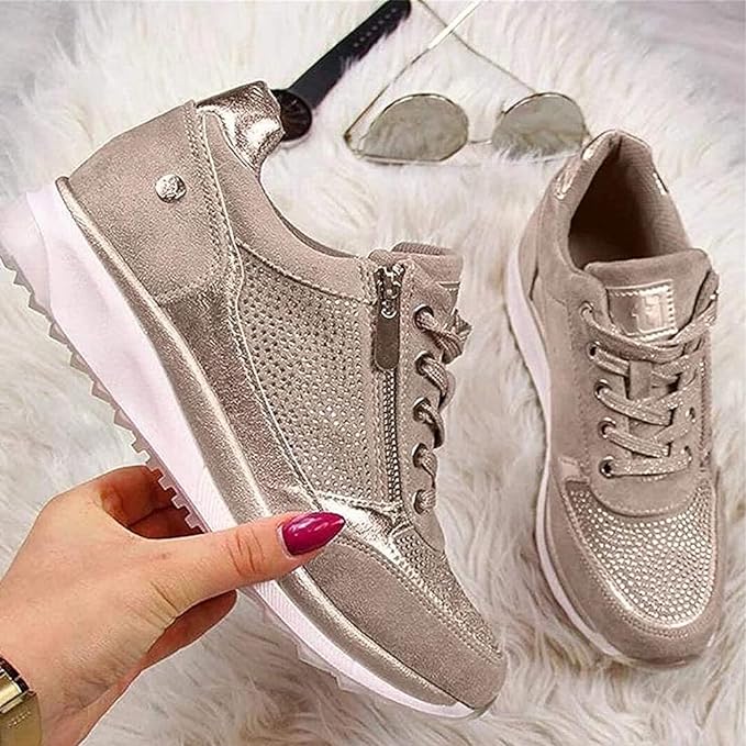 Sneakers donna con zip laterale, lacci e suola ammortizzata