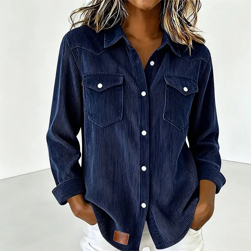 Camicia donna in velluto a coste con bottoni e tasche