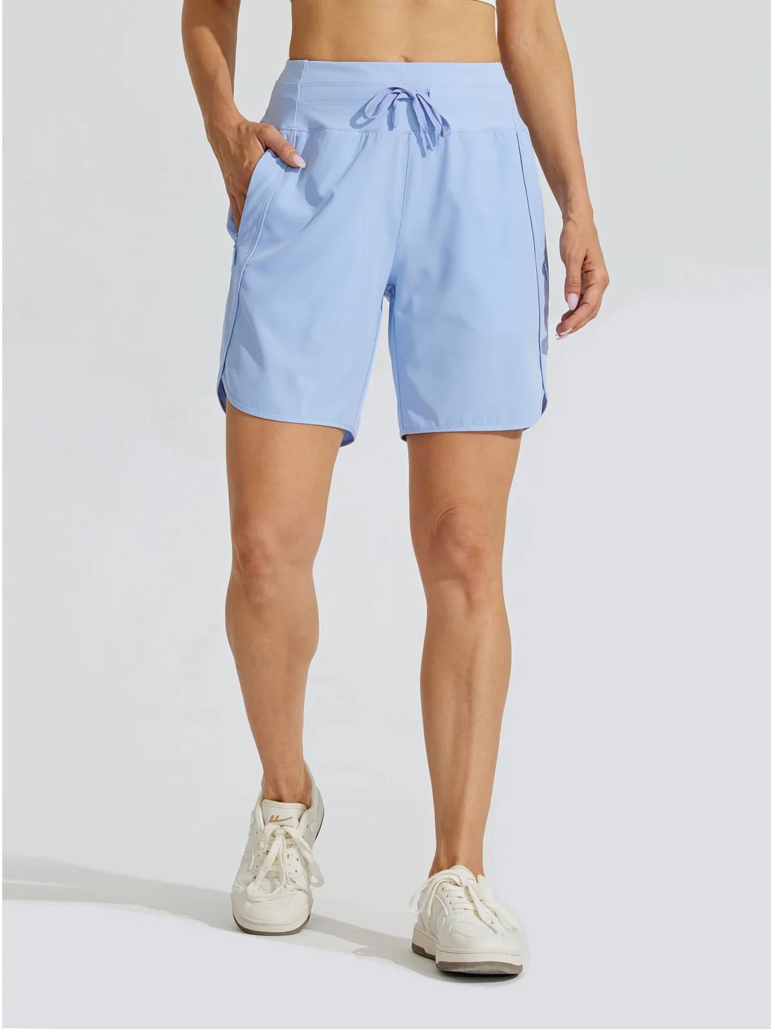 Shorts sportivi donna a vita alta con cordino e tasche