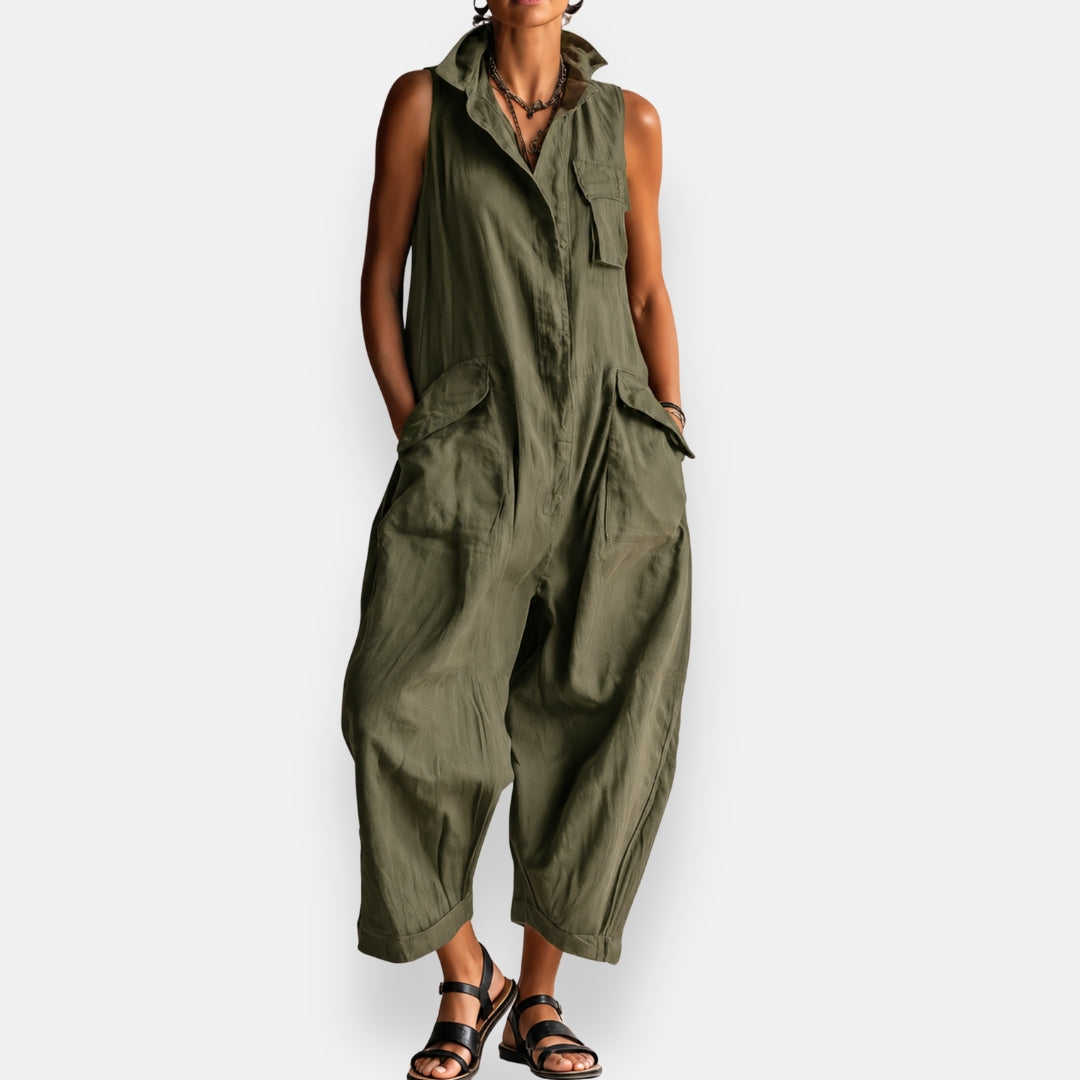 Tuta donna oversize senza maniche con tasche utility