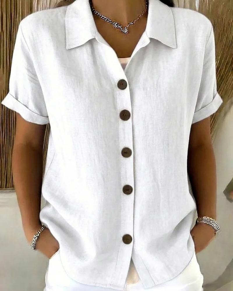 Blusa donna verde con bottoni e maniche corte