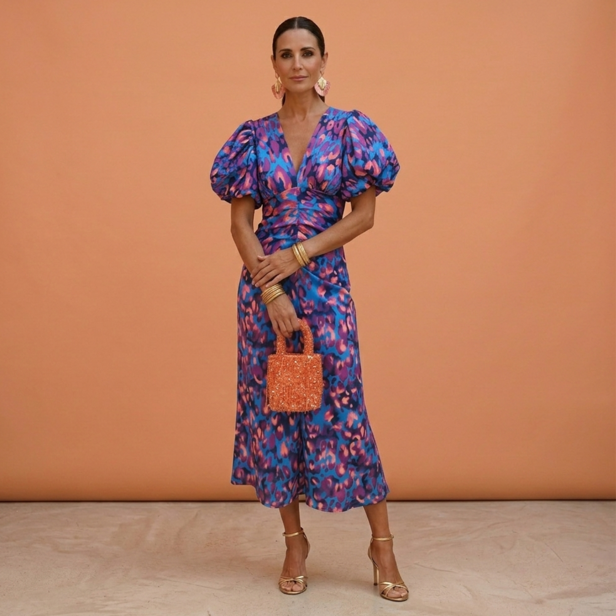 Vestito Donna Scollo a V con Maniche a Sbuffo – Abito Primavera Estate