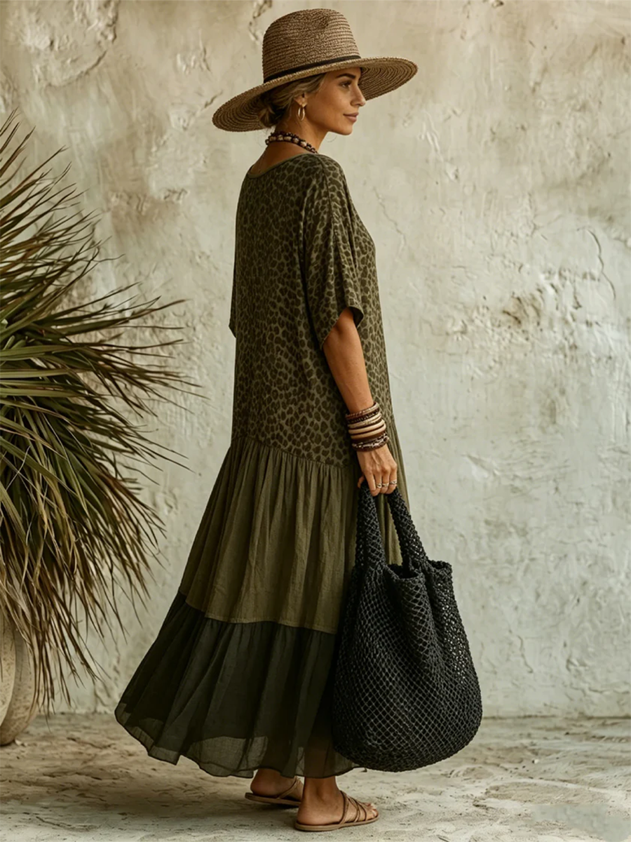 Abito midi da donna boho con stampa leopardata