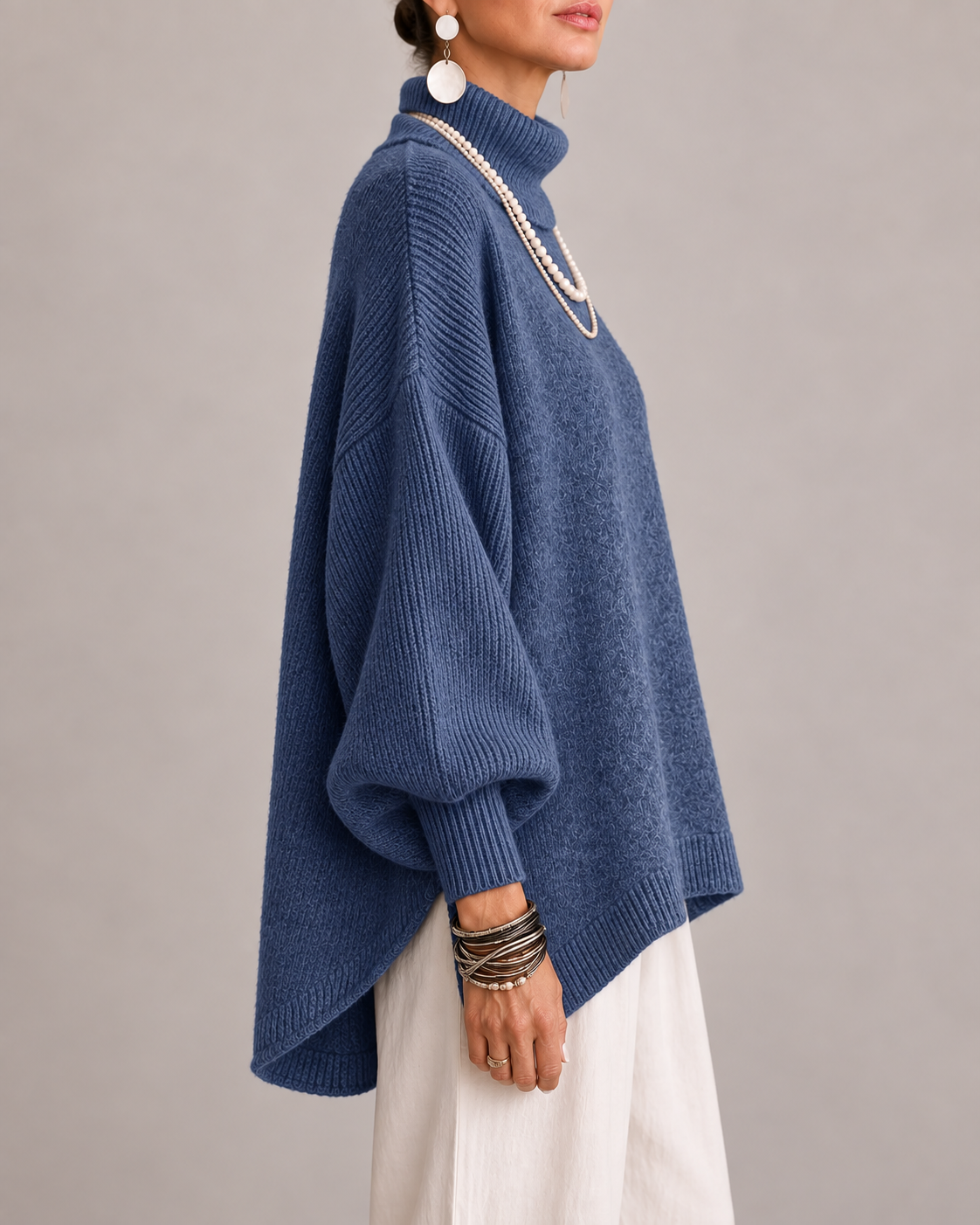 Maglione donna oversize in cashmere con collo alto