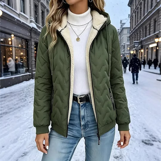 Giacca donna imbottita con cappuccio e fodera in pile