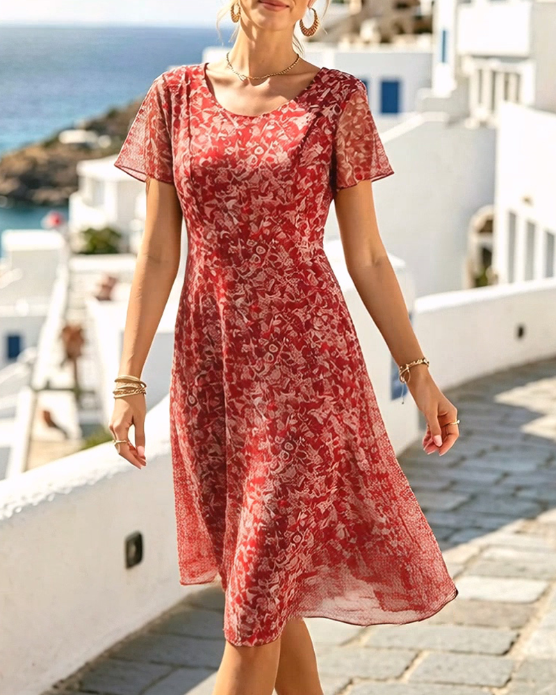 Abito donna floreale A-line con maniche corte