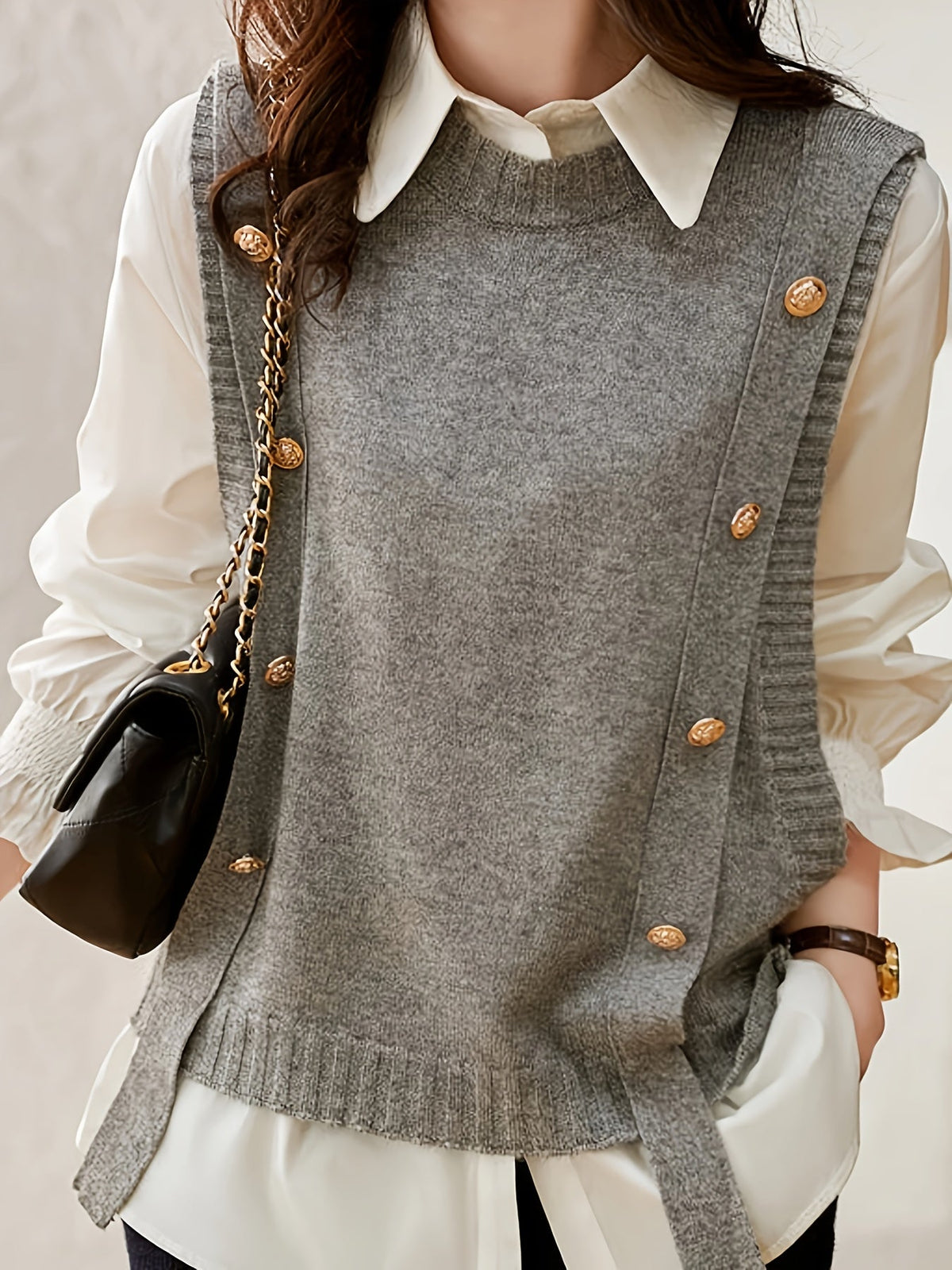 Gilet donna in maglia con bottoni decorativi