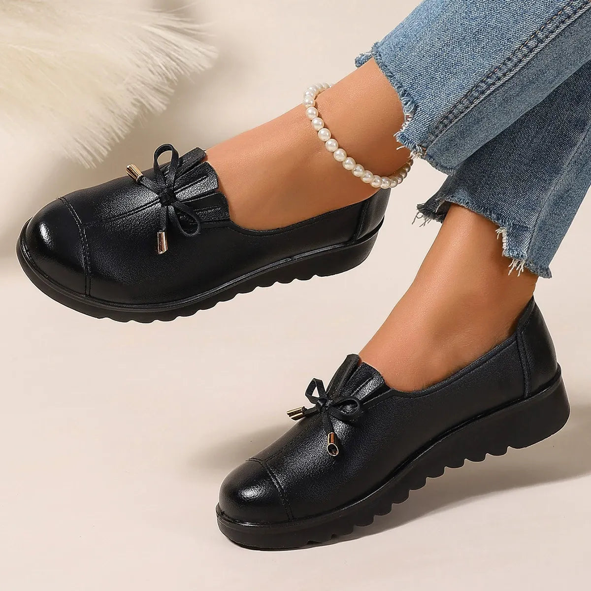 Mocassini donna con fiocco e suola platform