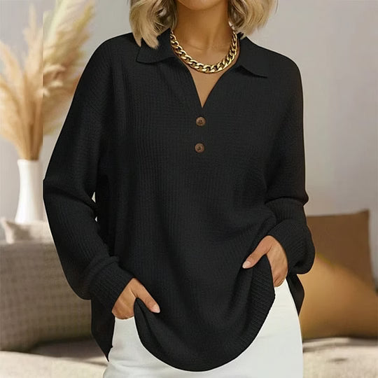 Blusa donna in maglia testurizzata con colletto e bottoni