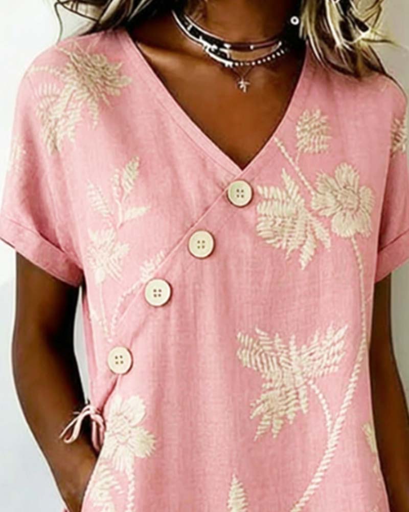 Abito donna floreale con scollo a V