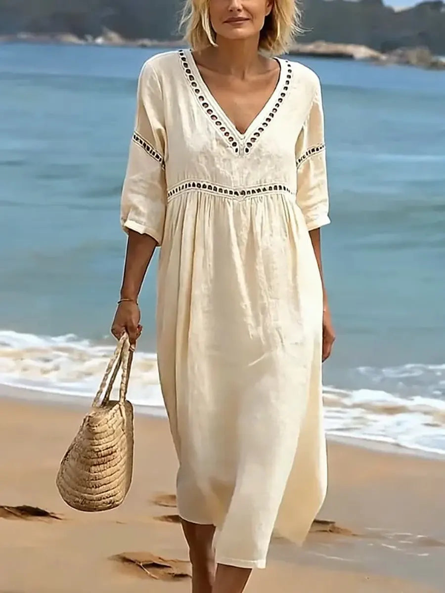 Abito estivo da donna in cotone con scollo a V