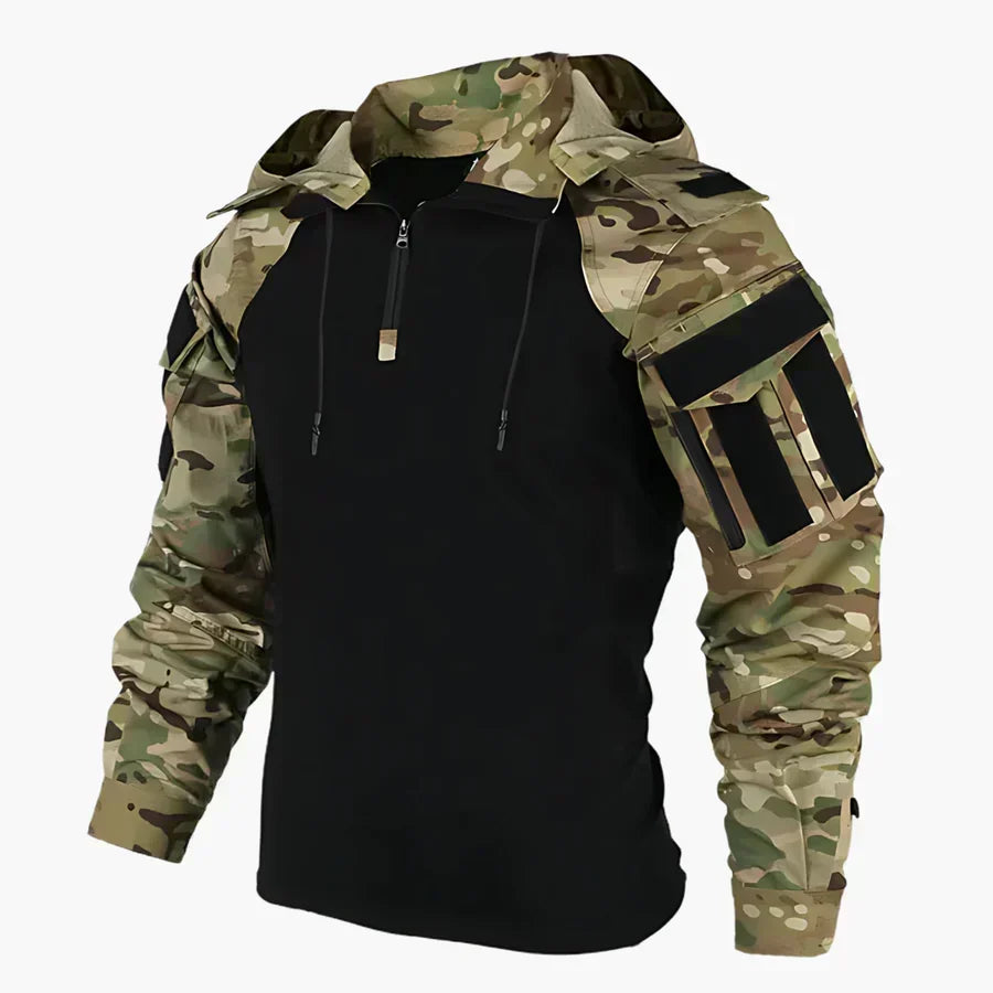Felpa uomo outdoor con cappuccio e maniche camouflage
