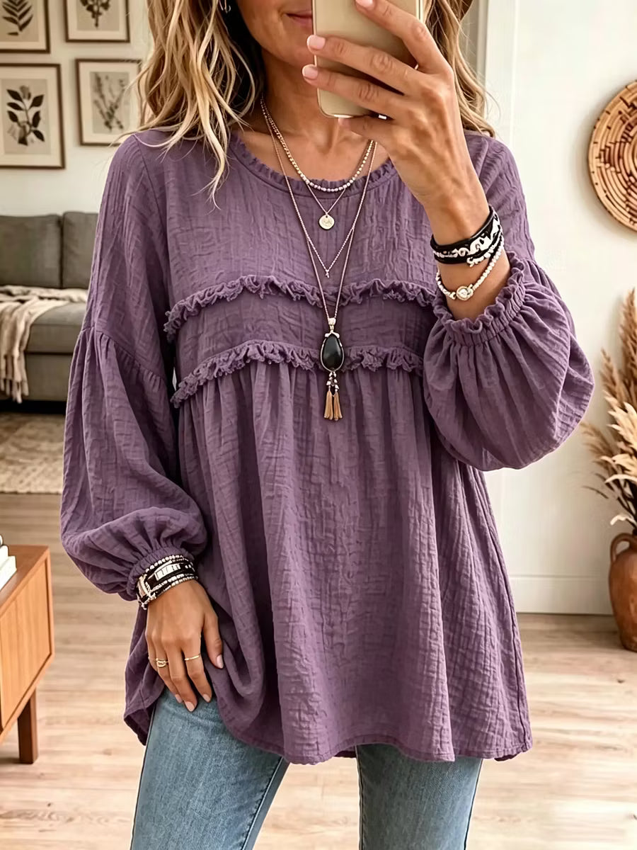 Tunica babydoll donna con volant e maniche a palloncino