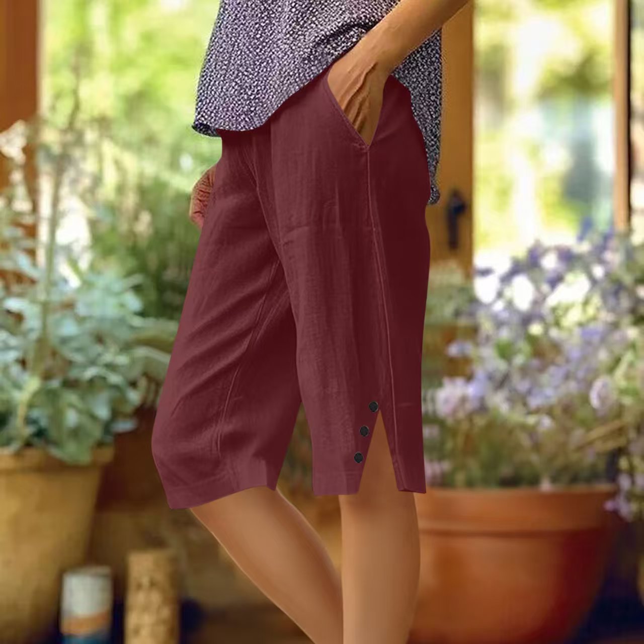 Pantaloni capri donna leggeri con tasche laterali