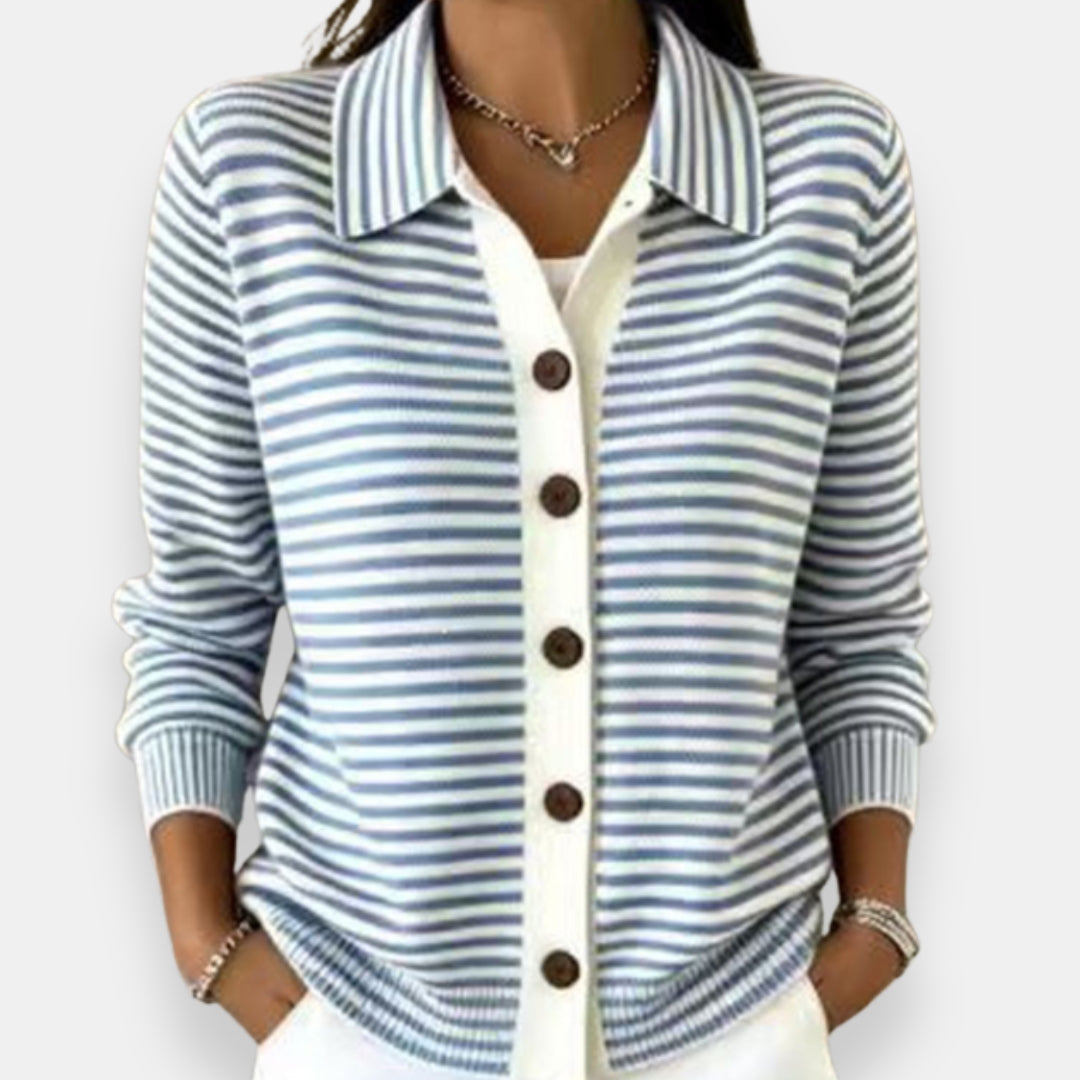 Cardigan donna a righe con bottoni e colletto classico