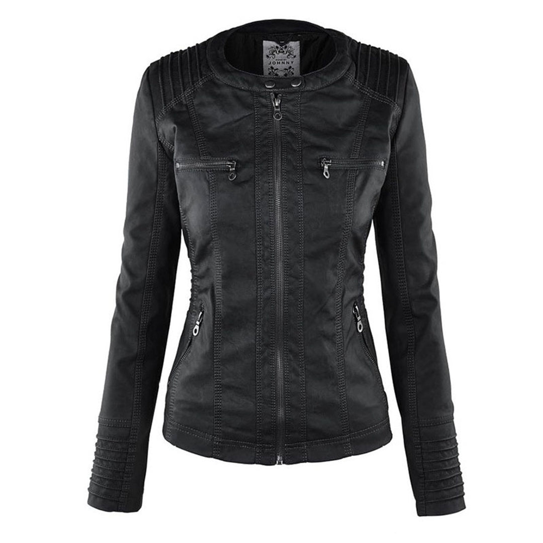 Giacca donna con cappuccio, zip e dettagli stile biker