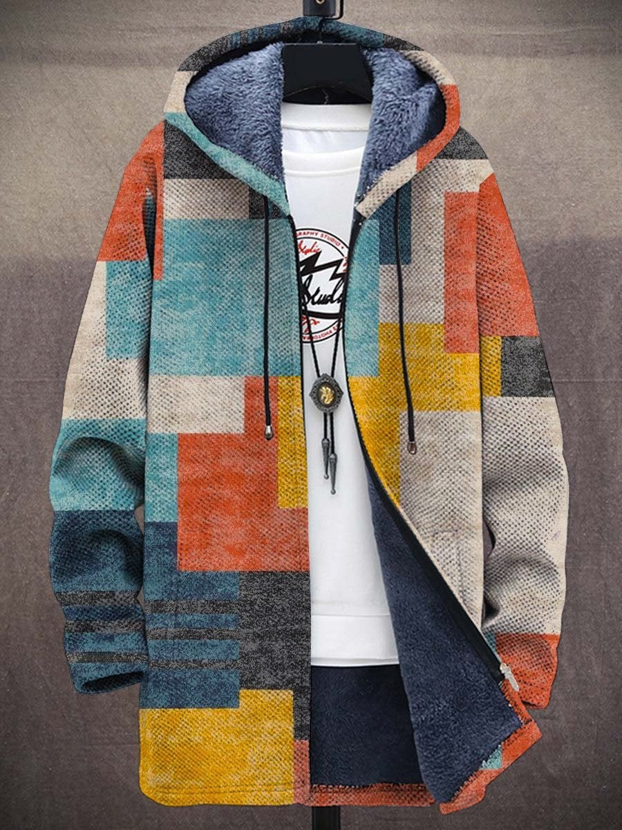 Cardigan donna artistico con cappuccio e stampa multicolore