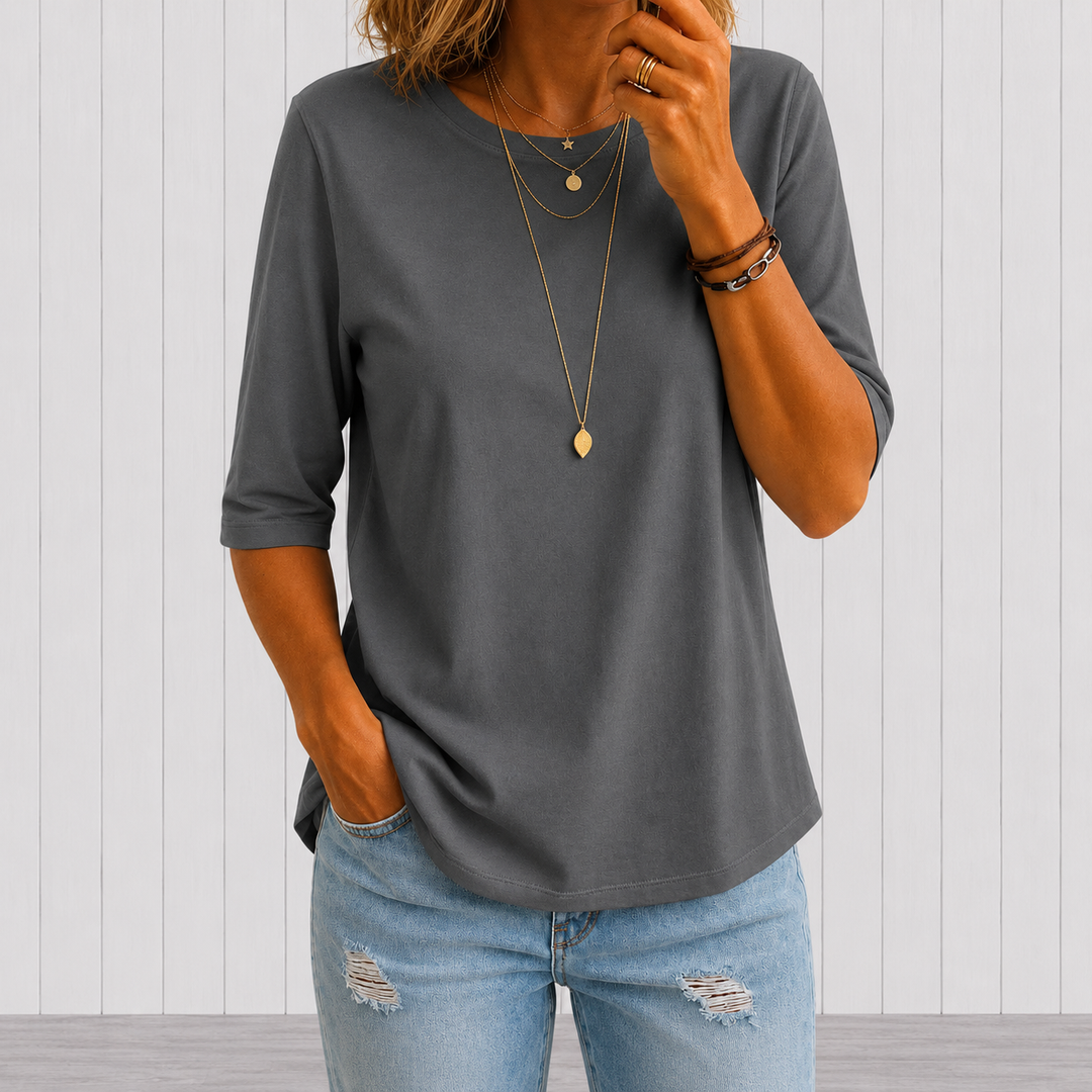 T-shirt da donna in poliestere con maniche a tre quarti