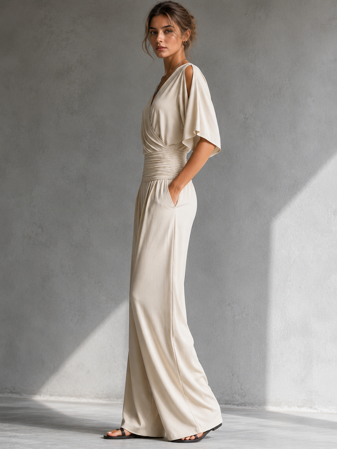 Tuta donna elegante con scollo a V incrociato