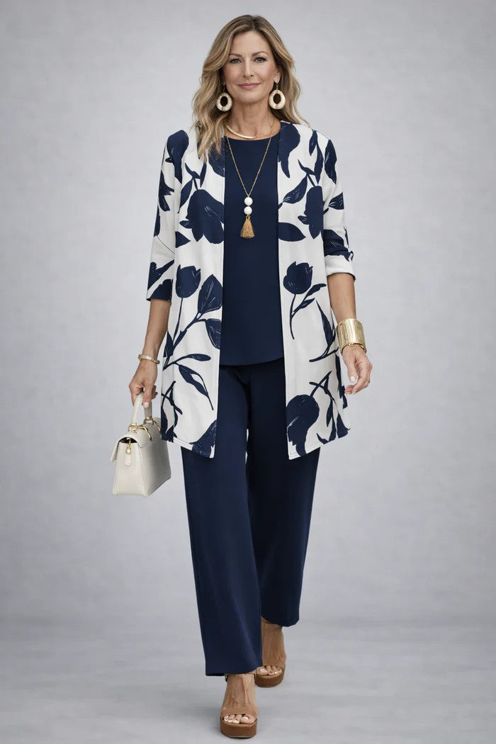 Completo donna tre pezzi con cardigan stampato