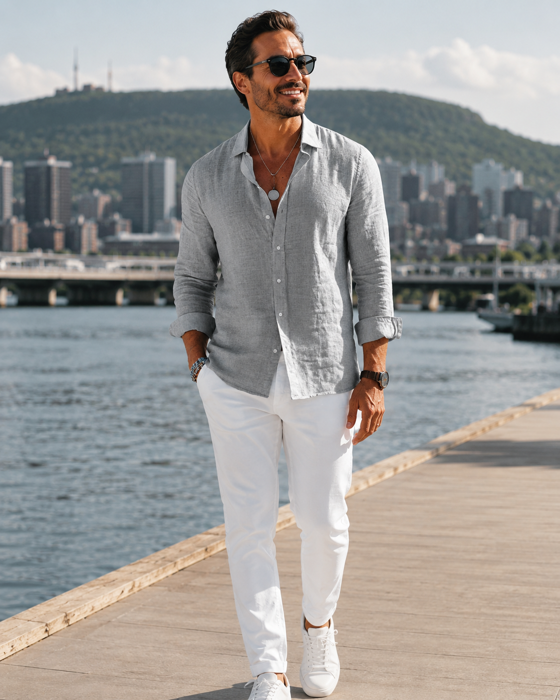 Camicia uomo estiva in cotone poliestere con bottoni