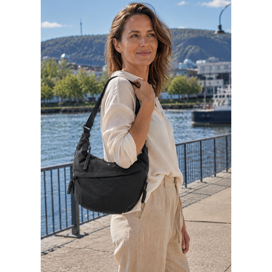 Borsa a tracolla donna in nylon con tasche zip