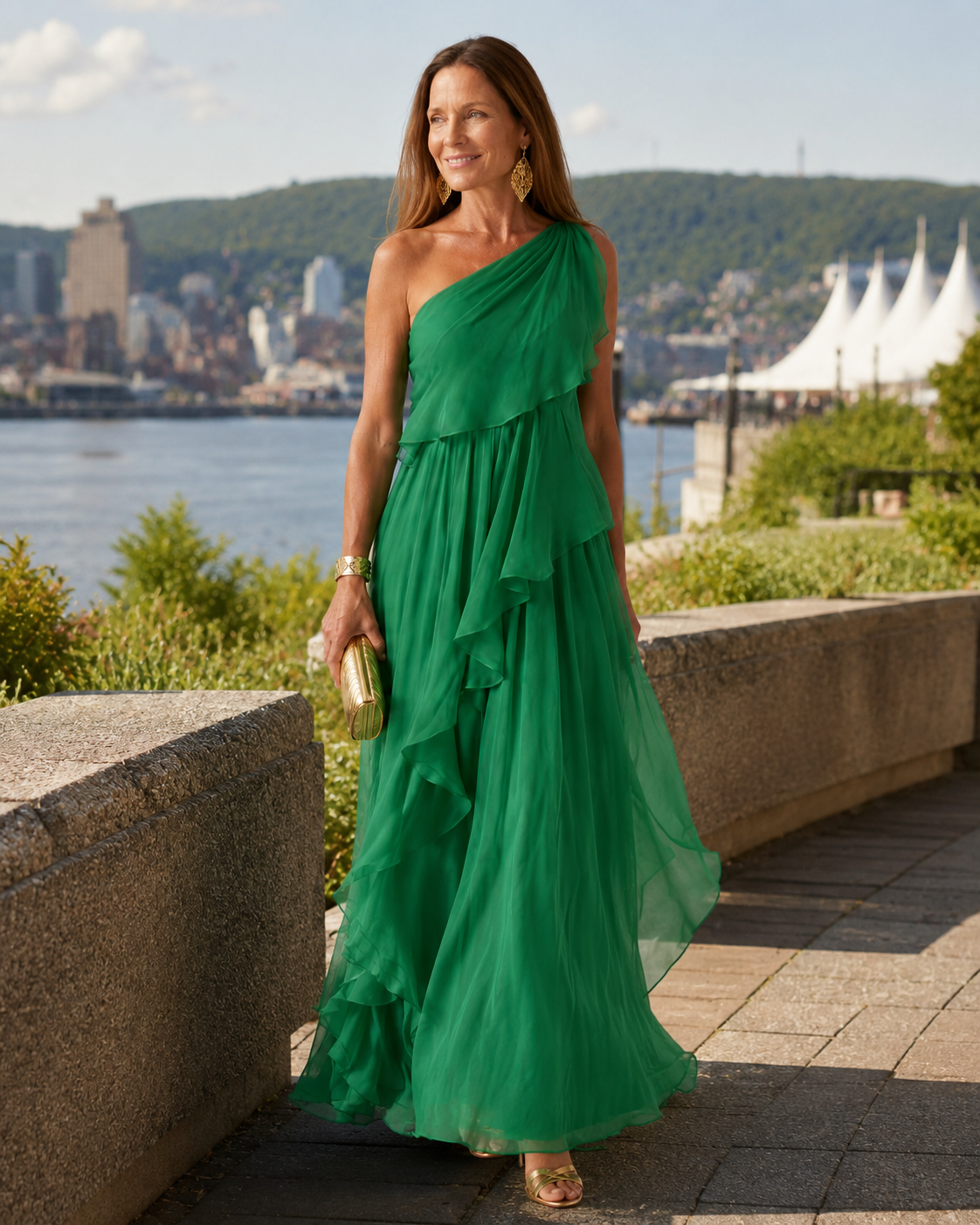 Abito donna maxi monospalla con volant