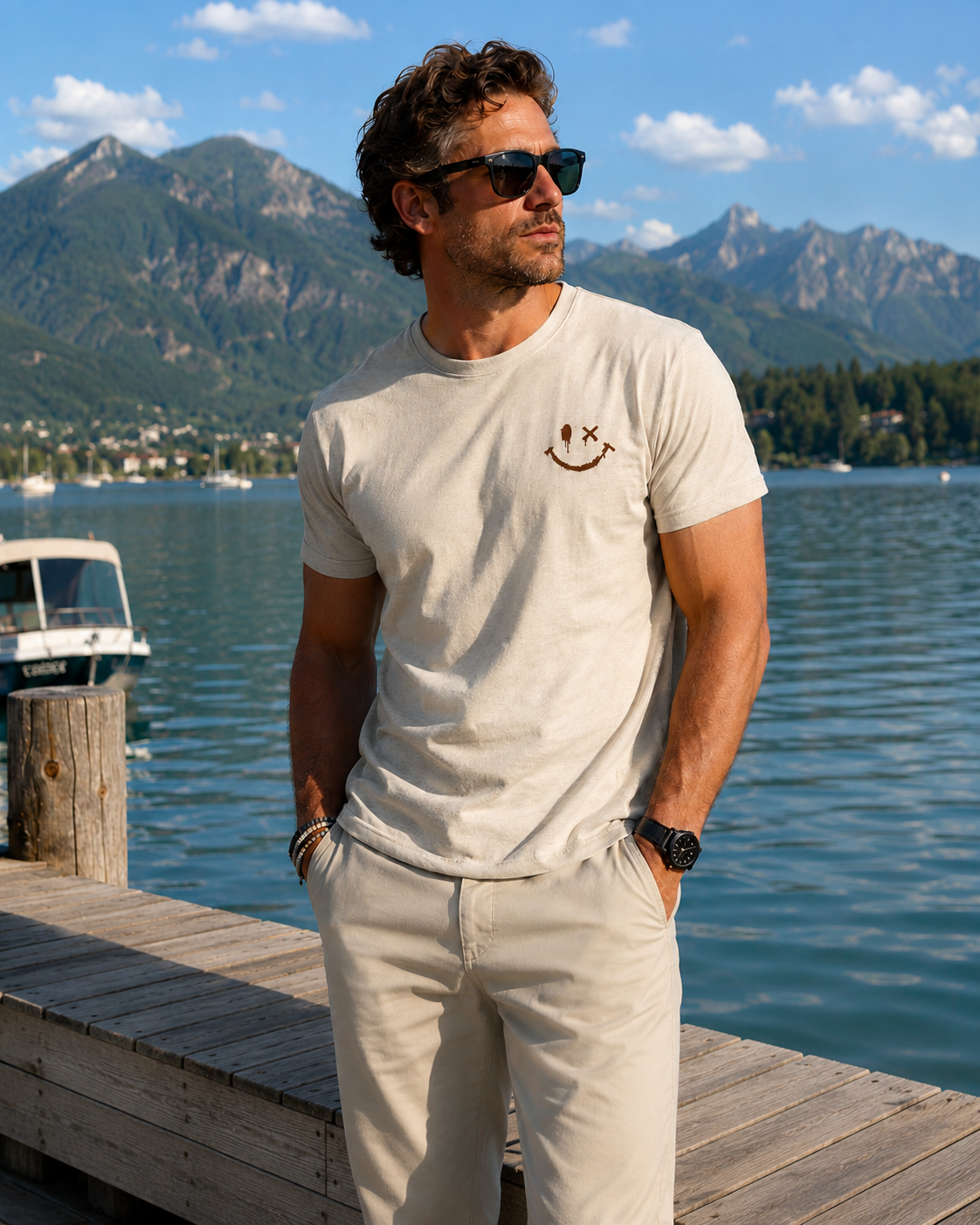 T-shirt uomo con stampa smiley estiva