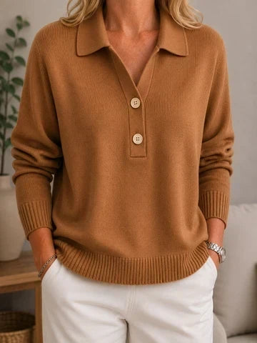 Maglione donna morbido con colletto e bottoni