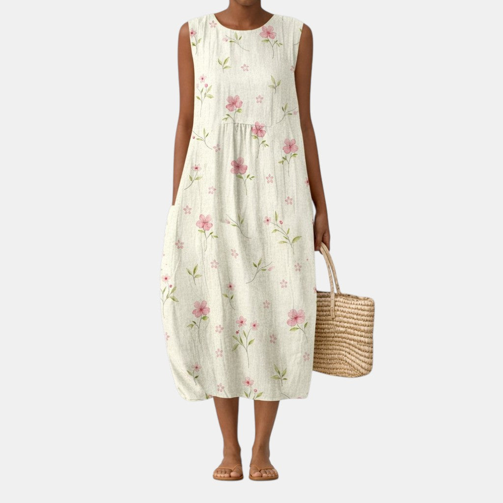 Abito midi donna in cotone viscosa con stampa floreale