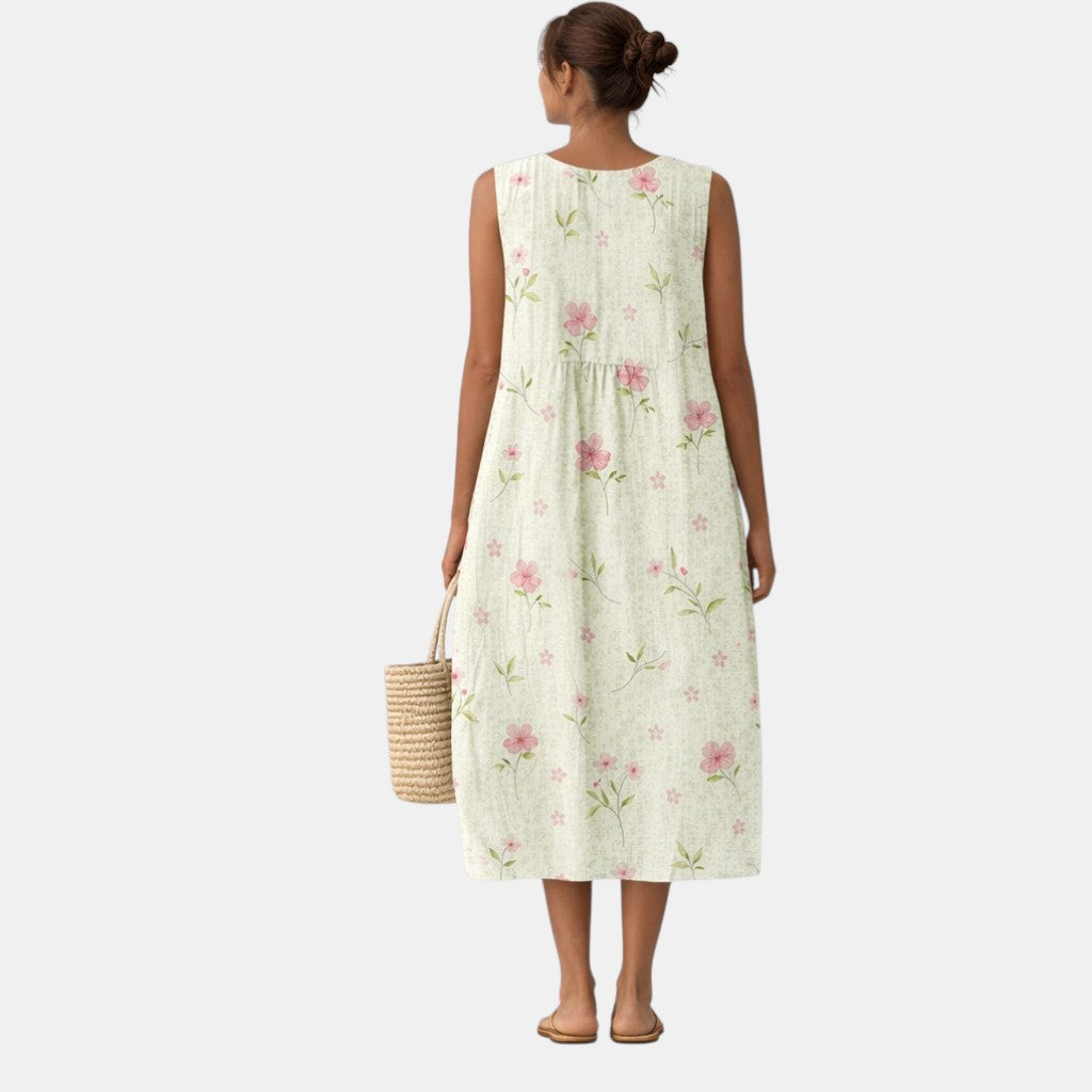 Abito midi donna in cotone viscosa con stampa floreale
