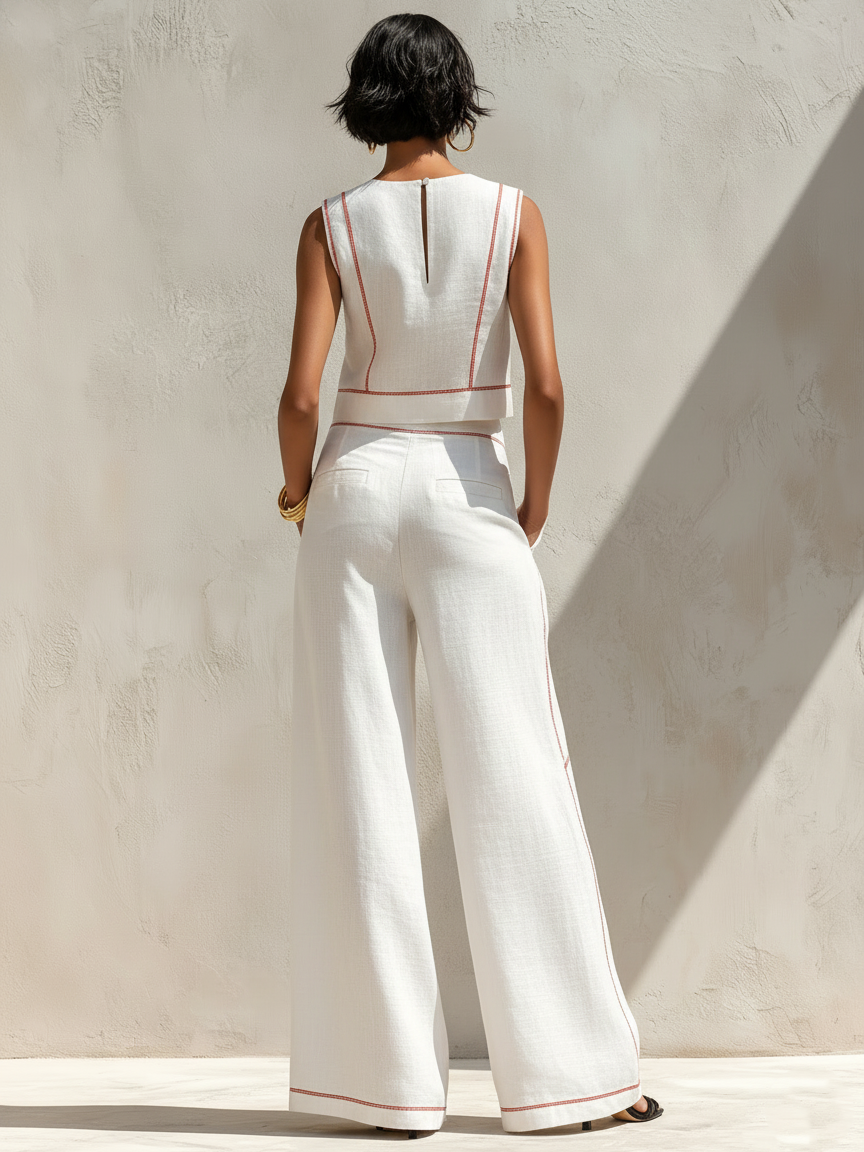 Completo donna minimal con cuciture a contrasto