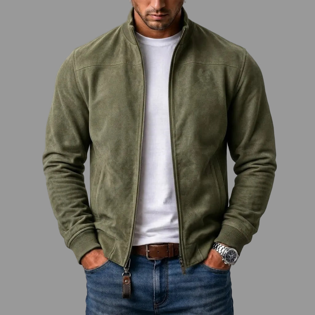 Giacca uomo effetto scamosciato con zip e collo alto