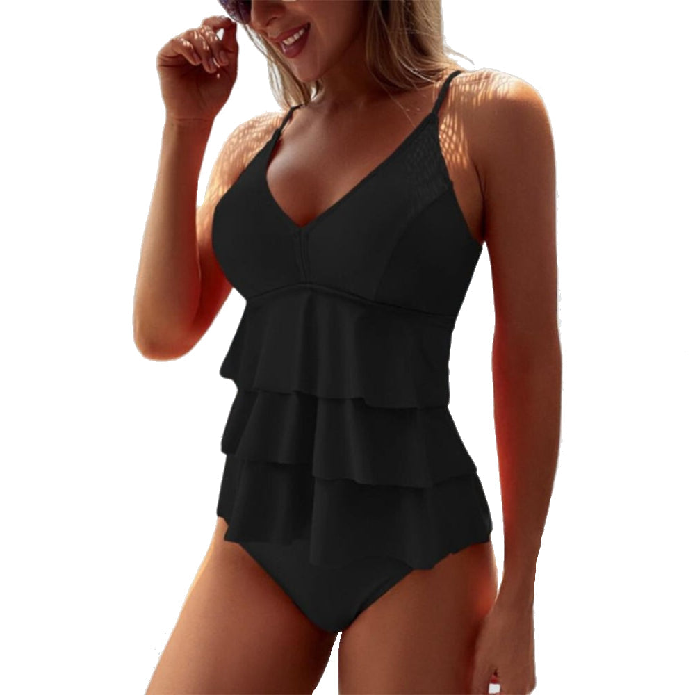 Tankini da donna con volant e scollo a V