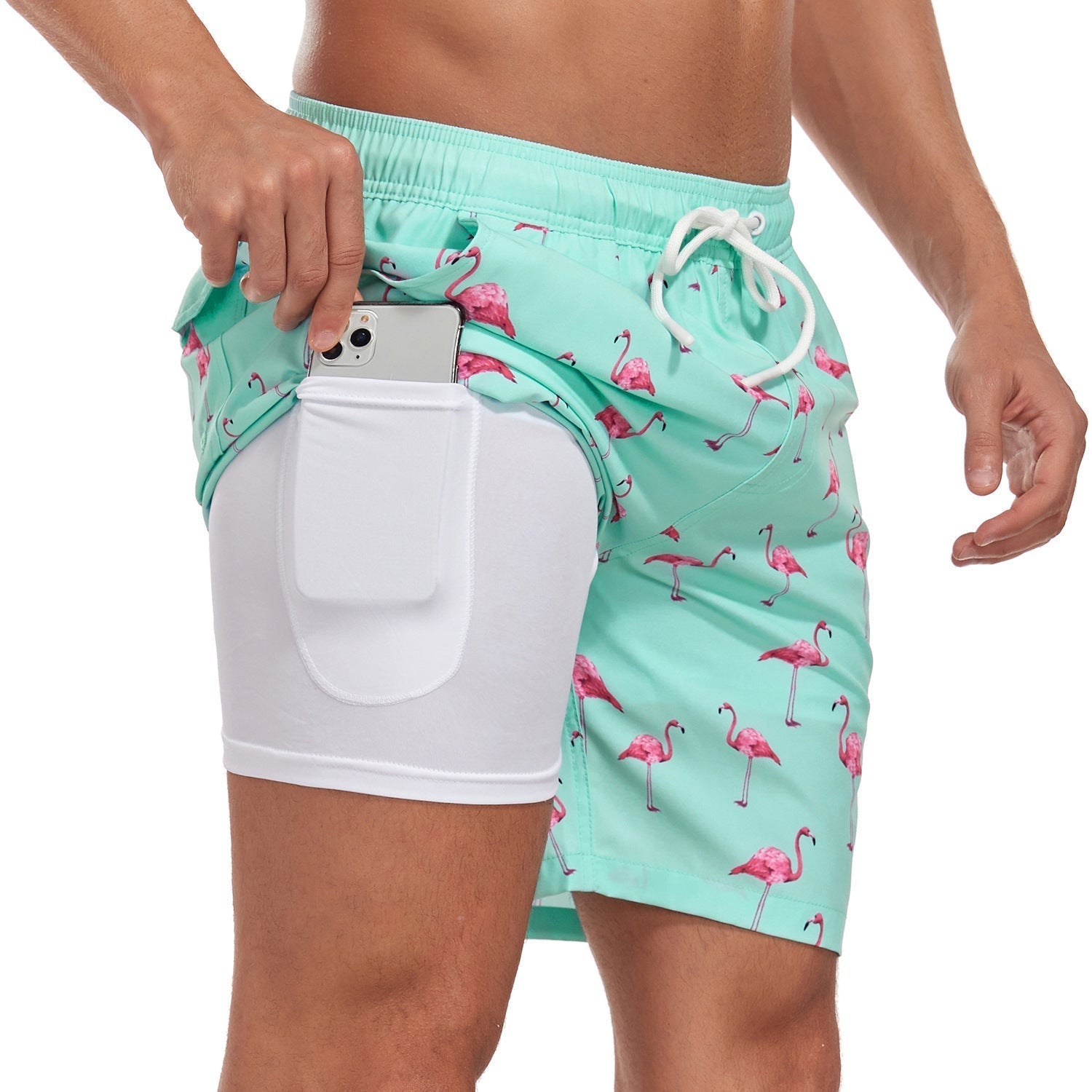 Shorts mare uomo 2 in 1 con compressione interna