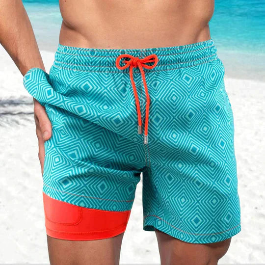 Shorts mare uomo 2 in 1 con compressione interna