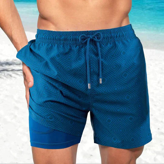Shorts mare uomo 2 in 1 con compressione interna