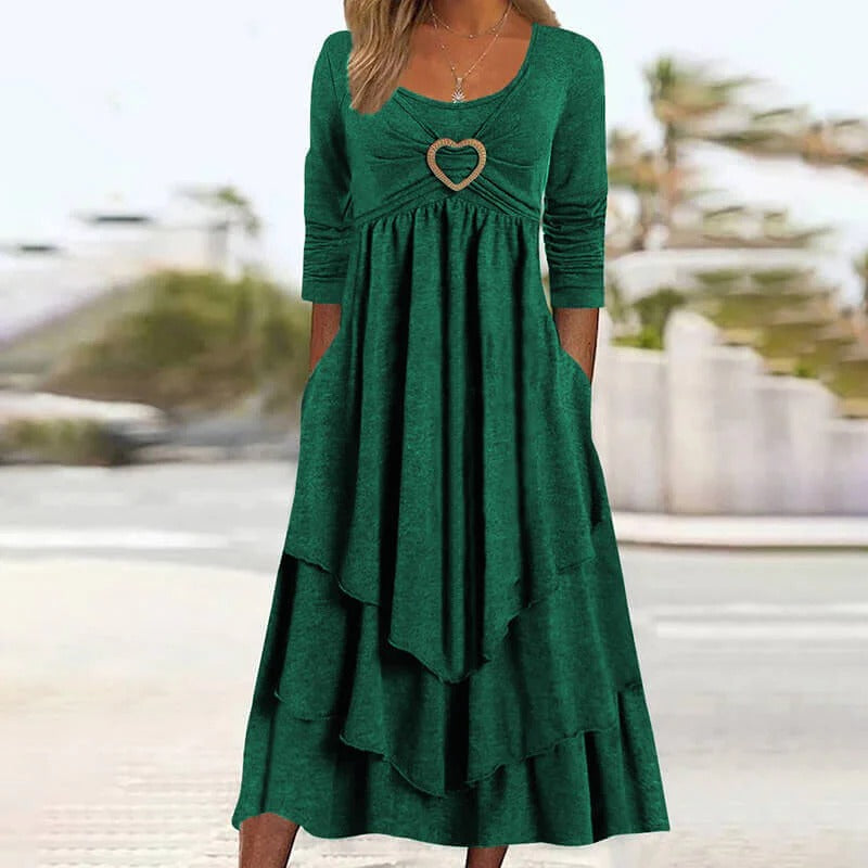 Abito midi donna con dettaglio cuore e gonna sovrapposta
