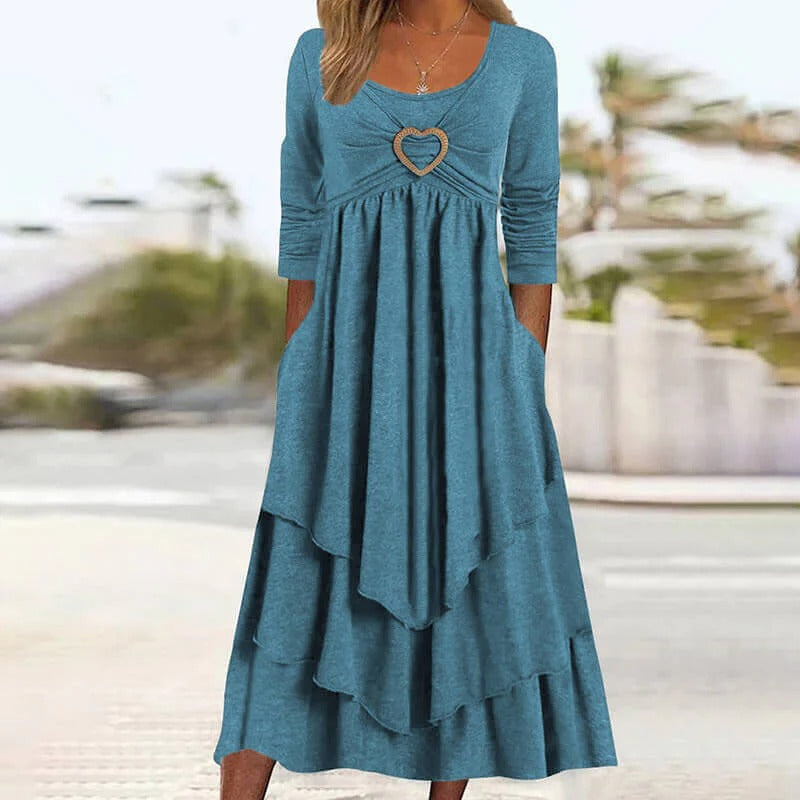 Abito midi donna con dettaglio cuore e gonna sovrapposta