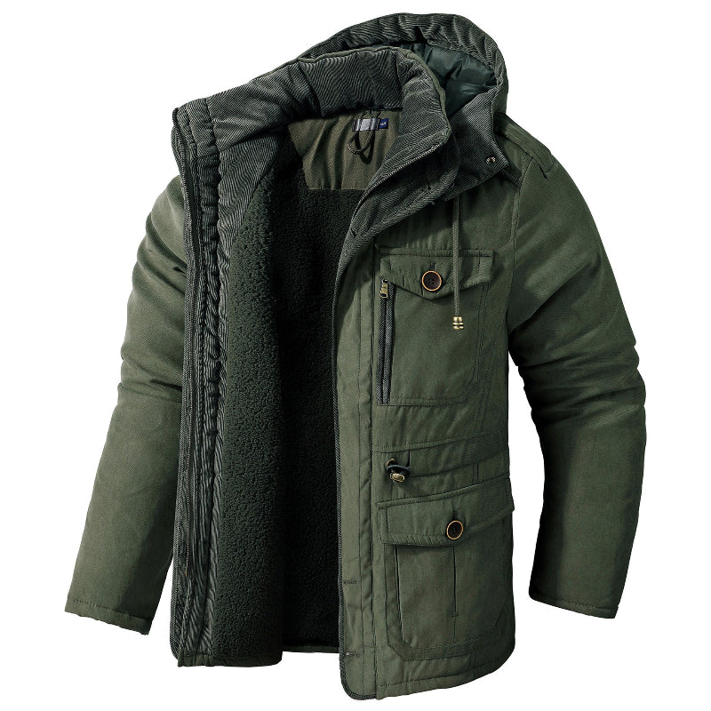 Parka uomo invernale con cappuccio rimovibile e tasche multiple